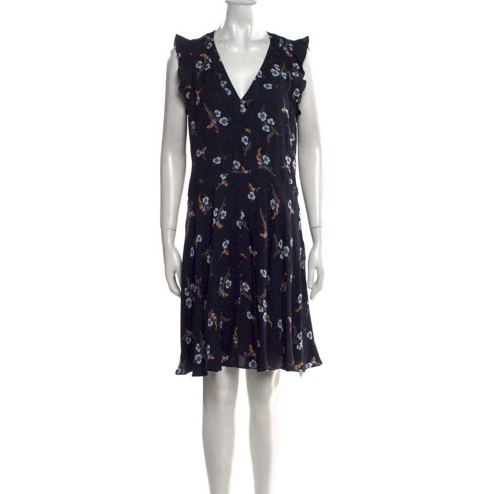 Rebecca Taylor‎ Dress Women Size 6 Black Wildflower Silk Jacquard Floral Ruffle